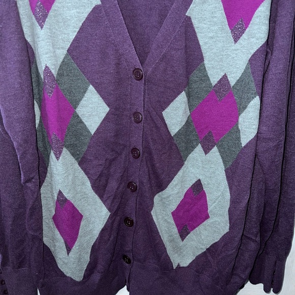 Lane Bryant Purple Argyle Print Button Up Sweater Size 26/28 - Picture 2 of 4